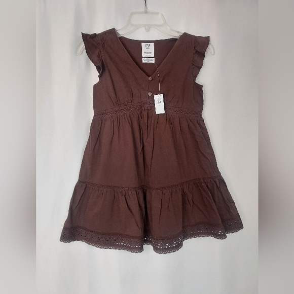 Gap Teen Cap Sleeves Brown Tiered Dress. Size  8 - Picture 5 of 7